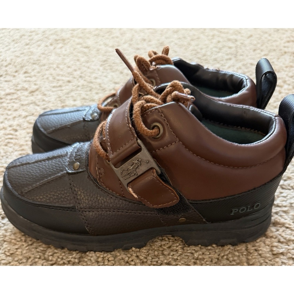 POLO RALPH LAUREN Boys Boots US 2 1/2 Buckle Lace Up Rubber Duck Brown